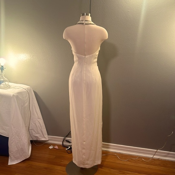 Vintage halter winter white formal gown w iridescent beading by Precious Formals - Picture 6 of 7